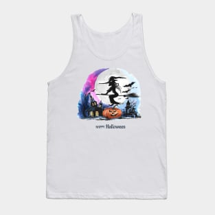 Happy Halloween Flying Witch Tank Top